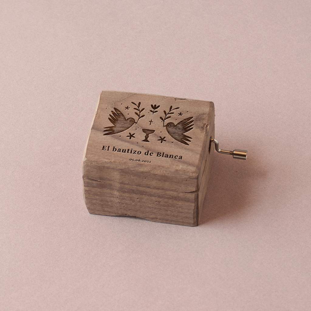 Caja de música pequeña de madera de nogal Blanca